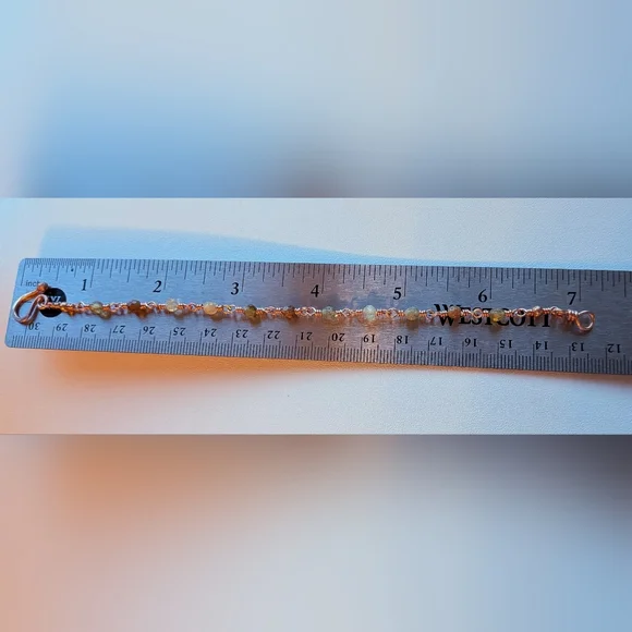 Dainty Copper Bracelet Natural Green Garnet Gems Artisan Crafted Feminine Style - Picture 9 of 15